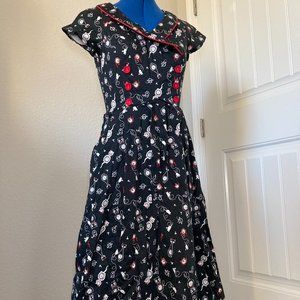 Voodoo Vixen Cat Clock Print Retro Dress - Size S